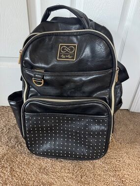 Itzy Ritzy Black Faux Leather Backpack with Gold Hardware